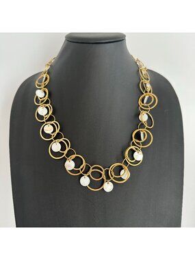 KJL Gold-Tone Circle Link Necklace With Mother Of Pearl Accents 20" Adjustable L